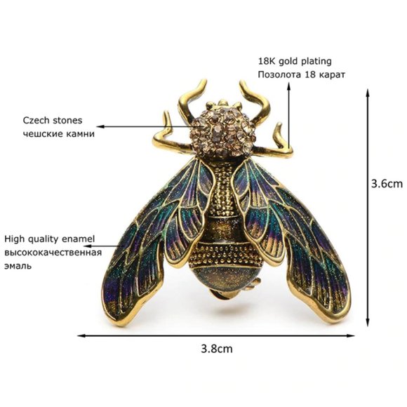 NEW 18K Gold Rhinestone Cicada Brooch - Picture 3 of 15